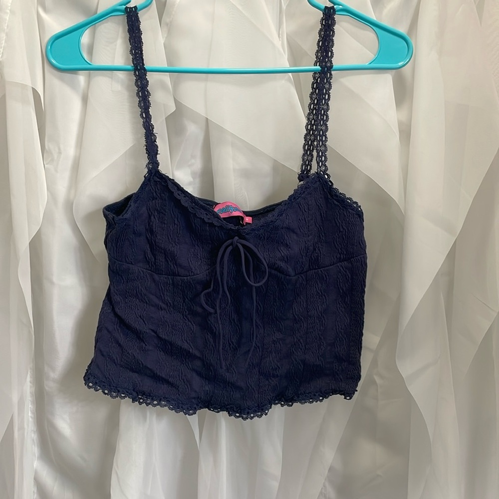 Lacy navy tank top